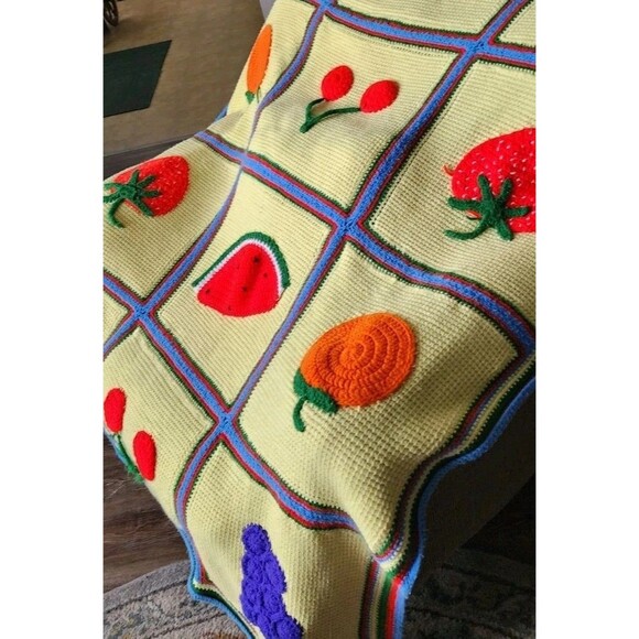 Handmade Crochet Multicolored Fruit Medley Blanket Spring and Summer Throw 72X54 - Picture 2 of 8